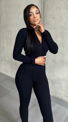 Black Shape Seamless Zipper Jumpsuit