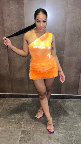 Orange Vegan Leather Skirt