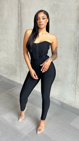 Black Ribbed Strappy Jumpsuit