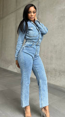 Straight Leg Denim Jumpsuit