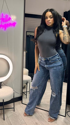 Montreal Extra Long Grey Wash Wide Leg Jeans