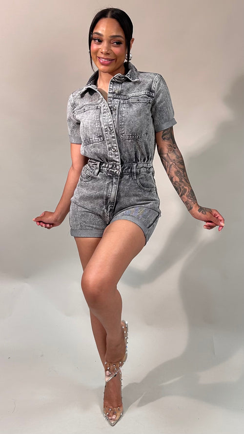 Grey Washed Denim Playsuit