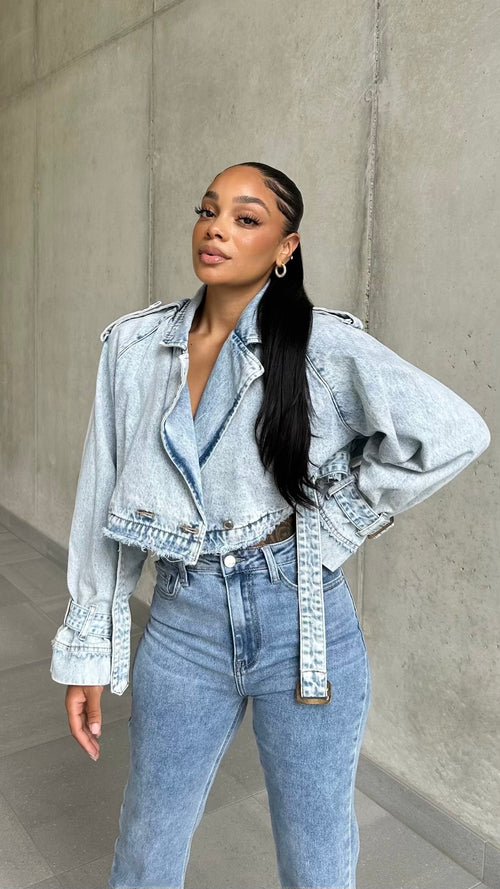 Denim Cropped Trench Jacket