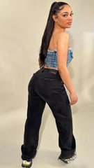 Manilla Washed Black Wide Leg Jeans