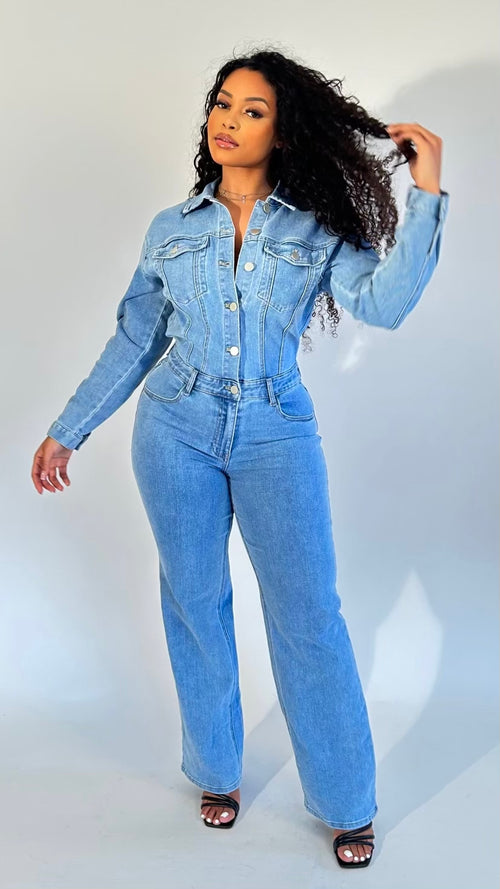 Mirage Wide Leg Denim Jumpsuit