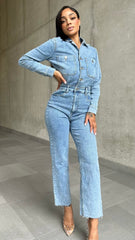 Straight Leg Denim Jumpsuit