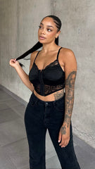 Black Lace Satin Bralette