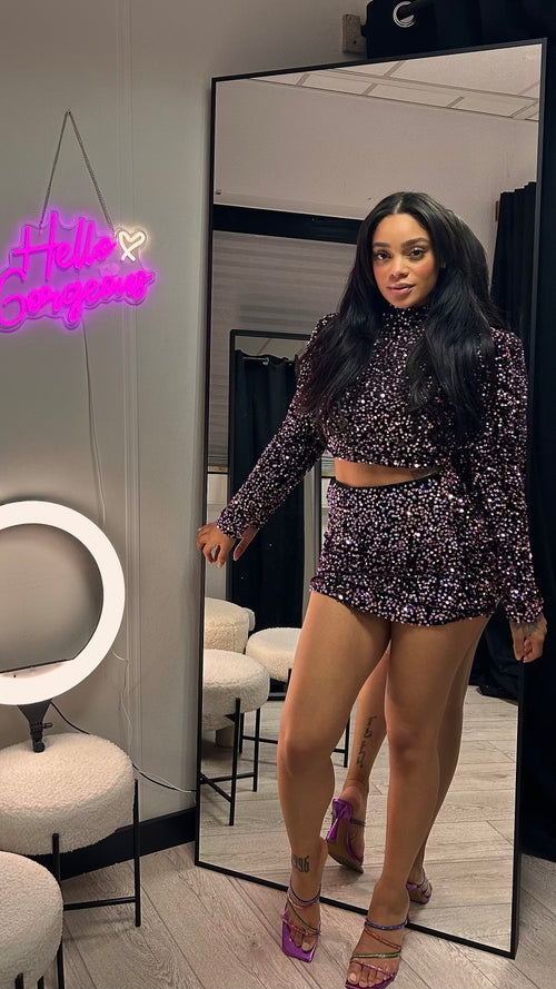 Jovina Sequin Velvet short Rosé