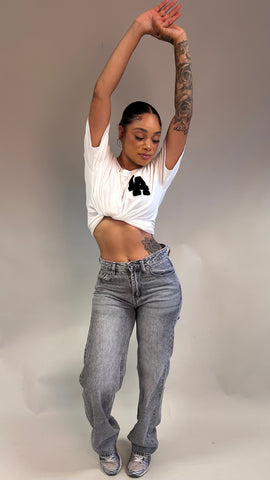 Montreal Extra Long Grey Wash Wide Leg Jeans