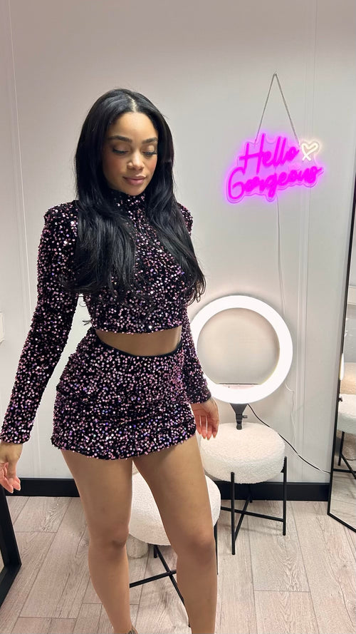 Jovina Sequin Velvet top Rosé