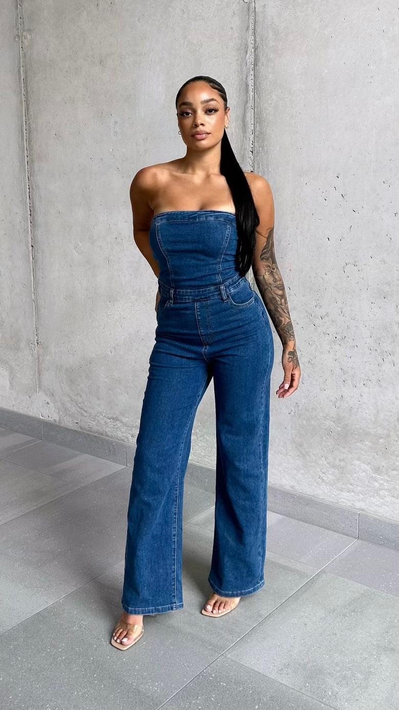 Denim bandeau store jumpsuit