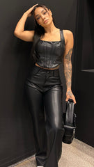 Tyra Vegan Leather Boned Corset Top