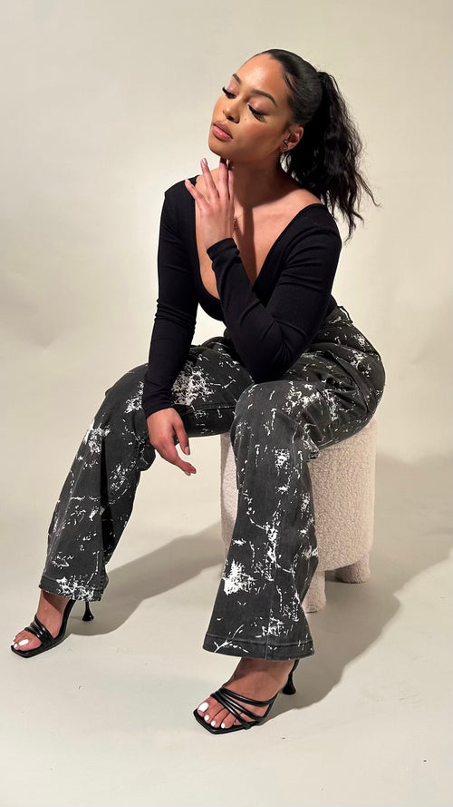 Paint Splatter Cargo Wide Leg Jeans