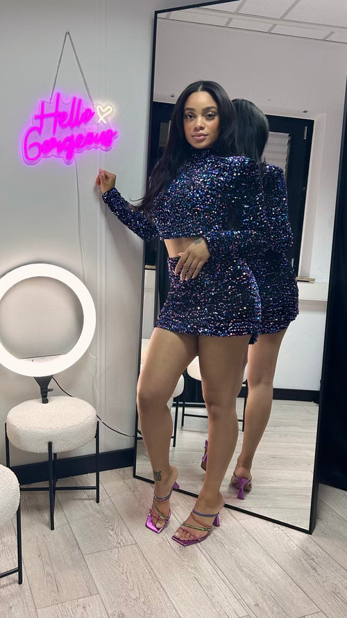 Jovina Sequin Velvet Short blue