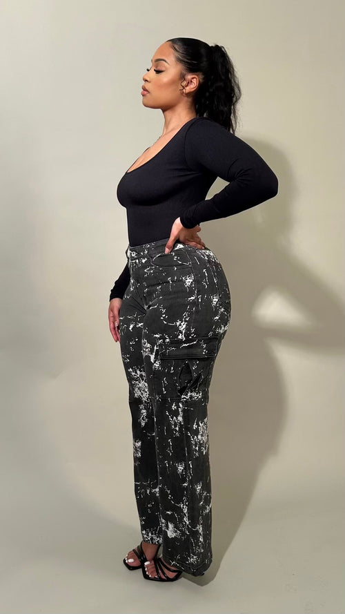 Paint Splatter Cargo Wide Leg Jeans