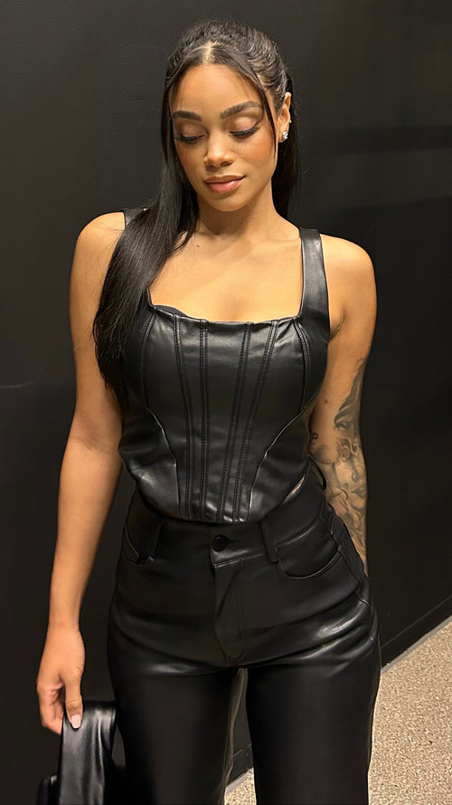 Tyra Vegan Leather Boned Corset Top