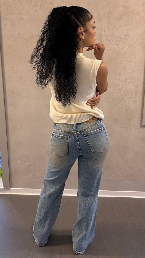 Oshawa Dirty Wash Ripped Knee Wide Leg Jeans