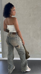 Dakota Dirty Wash Ripped Wide Leg Jeans