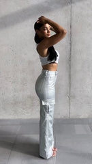 Silver Coated Straight Leg Cargo Jeans