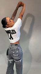 Juno Grey Washed Back Side Ripped Wide Leg Jeans