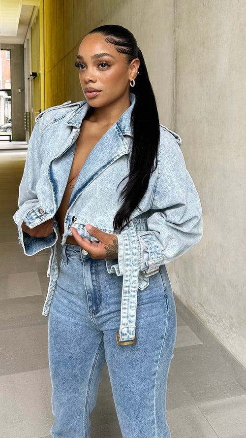 Denim Cropped Trench Jacket