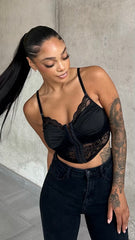 Black Lace Satin Bralette