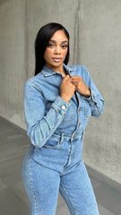 Straight Leg Denim Jumpsuit