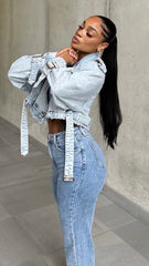 Denim Cropped Trench Jacket