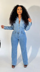 Mirage Wide Leg Denim Jumpsuit
