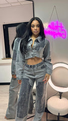 Grey Color Block Patchwork Denim Jacket