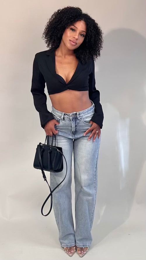 Joshe Back Side Ripped Wide Leg Jeans Stretch