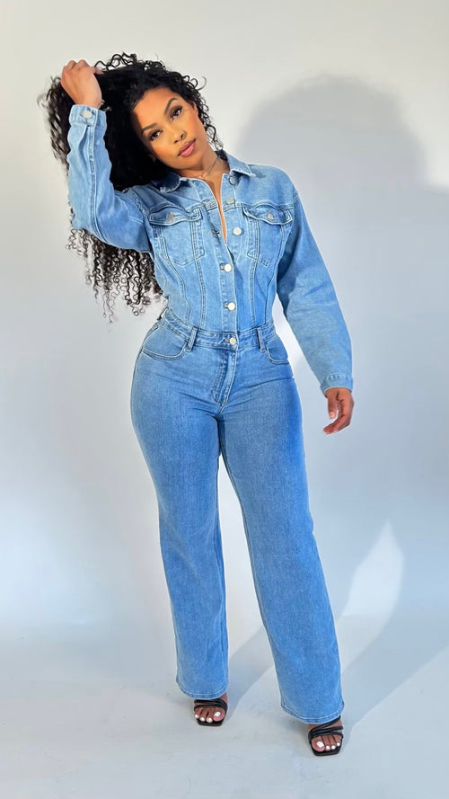 Mirage Wide Leg Denim Jumpsuit