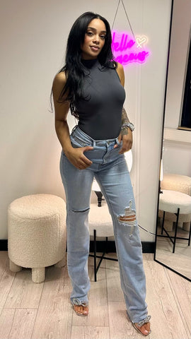Montreal Extra Long Grey Wash Wide Leg Jeans