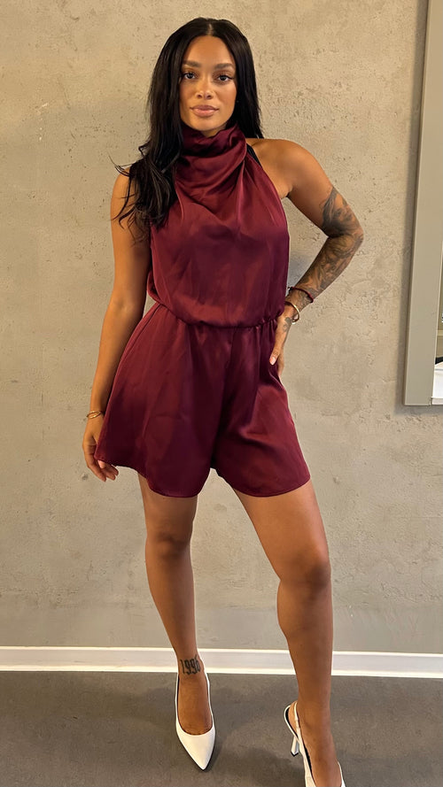 Mia Satin Draped Neck Playsuit