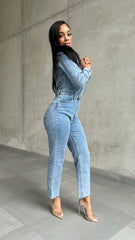 Straight Leg Denim Jumpsuit