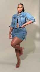 Amika Light Wash Cargo Denim Skirt