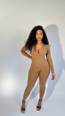 Skin Tone Shape Seamless Zipper Jumpsuit