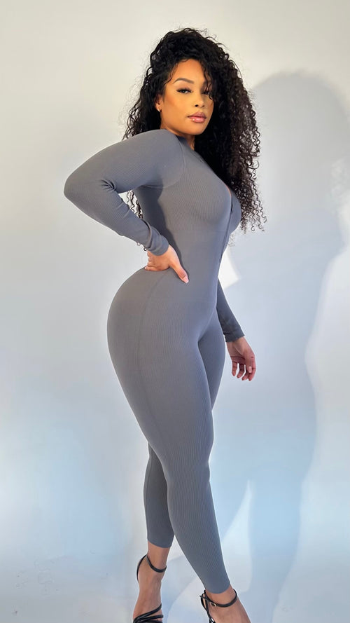 Nardo grey Shape Seamless Zipper Jumpsuit