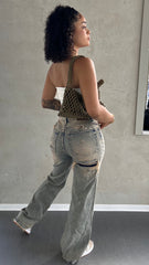 Dakota Dirty Wash Ripped Wide Leg Jeans