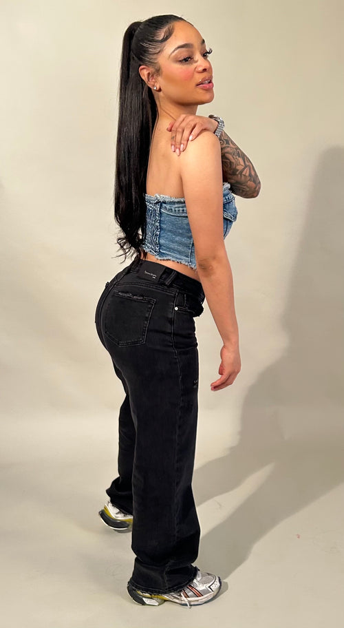 Manilla Washed Black Wide Leg Jeans