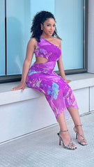 Mesh Sheer Abstract Cut Out Dress