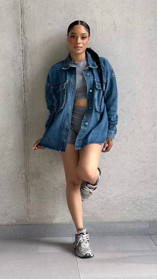 Oversized Denim Pockets Shirt Dress