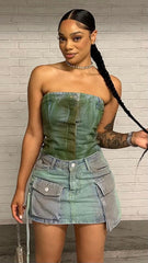 Olive Wash Denim Corset Top