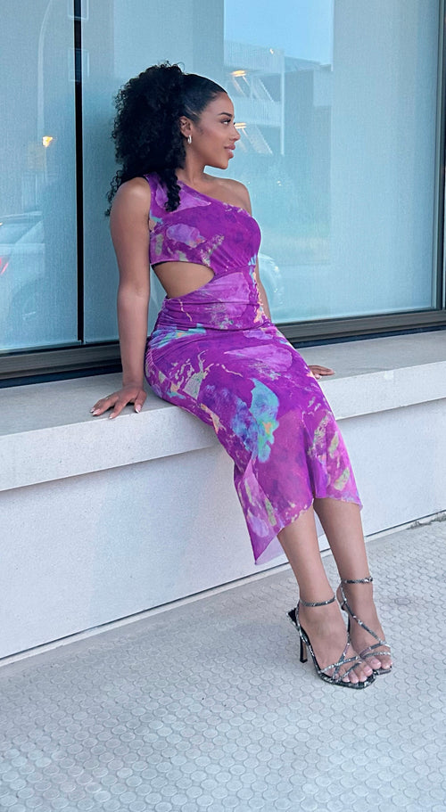 Mesh Sheer Abstract Cut Out Dress
