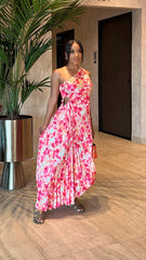 Plisse Cut Out Flower Dress