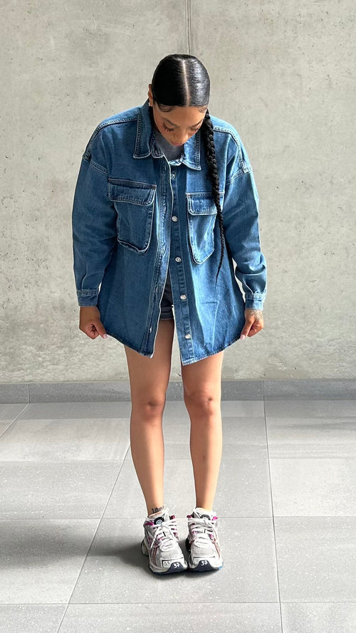 Oversized Denim Pockets Shirt Dress