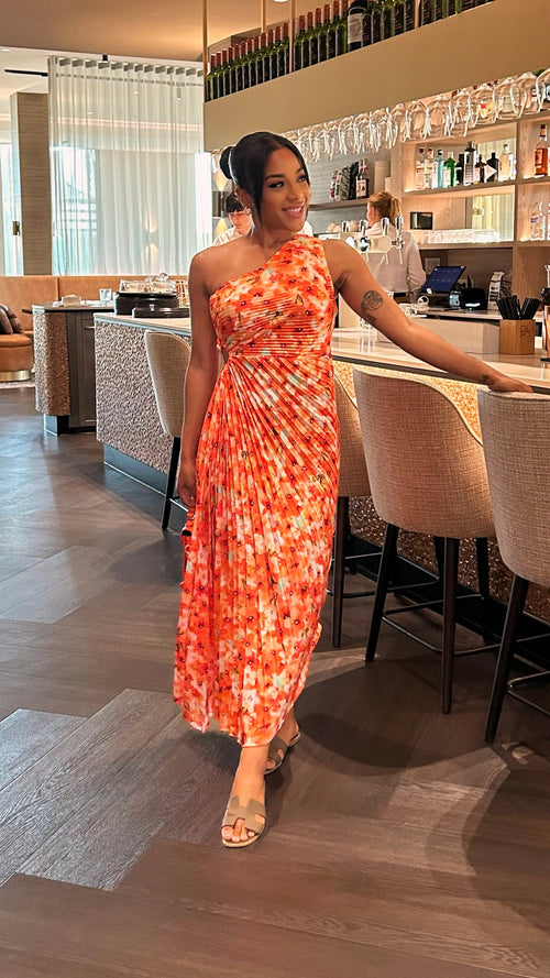 Plisse Cut Out Flower Dress