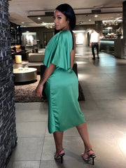 No Clue Satin Long Draped Dress