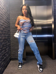 Maya Bi Color Straight Leg Jeans