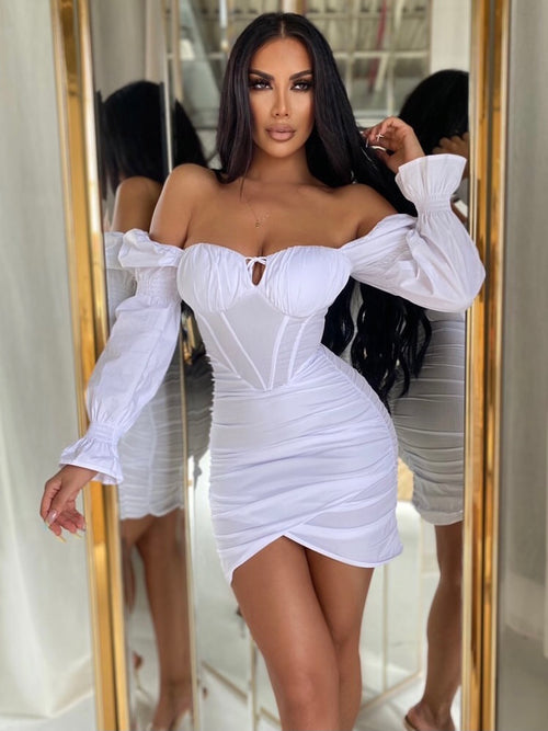 Tanaya Puff Sleeve White Corset Dress